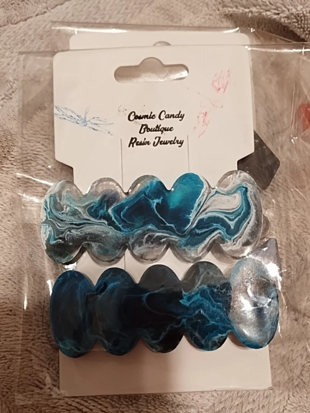 Blue Swirl Resin Hair Clips